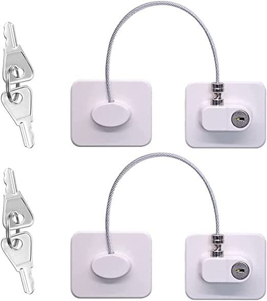 2 Pack Baby Safety Locks,Refrigerator Lock,Heavy Duty Combination Fridge Lock with 4 Keys,Strong 3M Adhesive No Drill Child for Cabinets, Closets, Drawers, Window, Easy Install and Use.