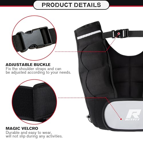 RitFit Adjustable Weighted Vest 9-20lbs for Men and Women with Removable Weights and Neoprene Fabric Body Weight Vest for Running,Training Workout, Black