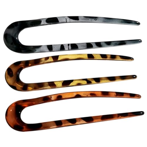 HEATSHAKING 3個 字型ヘアフォーク 軽量アセテート製 女性用ヘアピン 和風ヘアアクセサリー フレンチツイストや低めお団子に 毎日使える髪留め