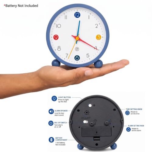 Image of RUCON Twin Bell Alarm Clock for Bedroom | Super Loud Analog Alarm Clock for Heavy Sleepers | Night Light | Metal Table Clock for Home, Office & Kids (Blue Round)