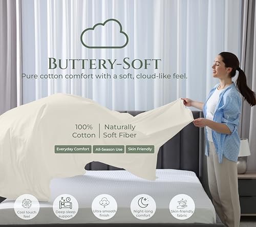 Image of Royale Linens 100% Organic Cotton Queen Size Flat Sheet Only - Percale Top Sheets - Queen Flat Sheet Sold Separately - Lightweight & Super Soft 100% Cotton Sand Bed Sheets Only (90 inch x 102 inch, Sand)