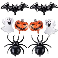 Fukaisu 8pcs Halloween Balloons, Bat Ghost Spider Pumpkin Aluminum Film Balloons Spooky Party Supplies for Halloween Party Haunted House Home Decoration