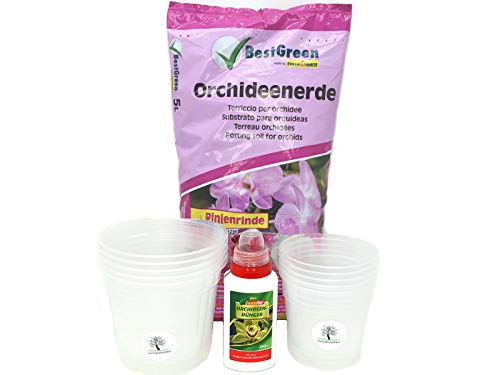 Orchideen-Set für die Zucht oder zum Umtopfen"Orchideenerde - Orchideen-Dünger - 5+5 Orchideentöpfe" Pflegen und züchten mit Herz