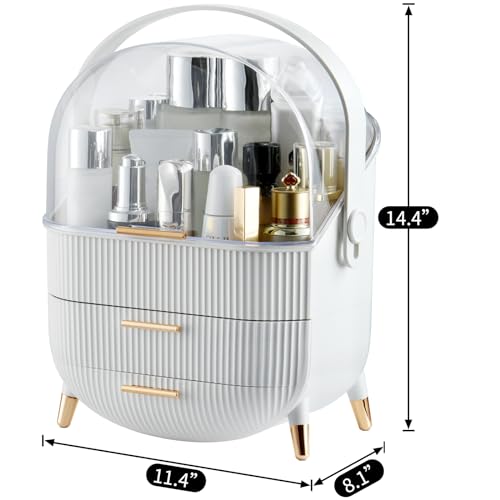 CANITORON Makeup Organizer,Skincare Organizer with 2 Drawers and Transparent Cover,Cosmetic Display Case for Vanity Organizer and Bathroom Countertop Storage.(White) - Image 3