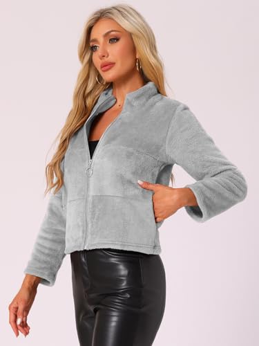 Allegra K Cropped Fleece Jacket for Women's Zip Up Faux Fur Jacket4