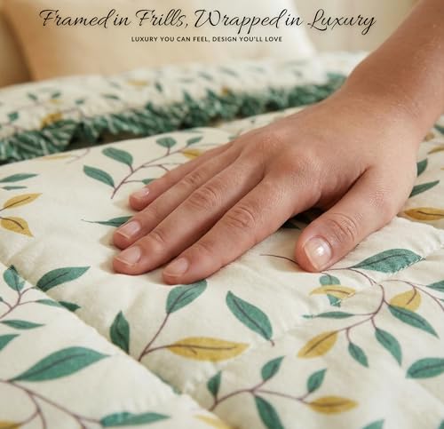 Image of BSB HOME 4 Piece Bed in a Bag Set - Cotton Feel 280 TC Bedsheet with Comforter & 2 Frill Pillow Covers, Soft Luxury Bedding Set for Double /King Size Bed, Ideal Gift Set (French Vanilla)