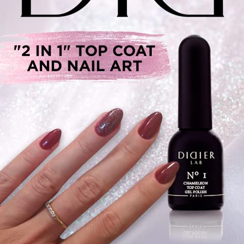 DIDIER LAB Top Coat Gel Chameleon No.1, Green Purple Shifting No Wipe Gel Top Coat Glitter, HEMA TPO free - Image 3