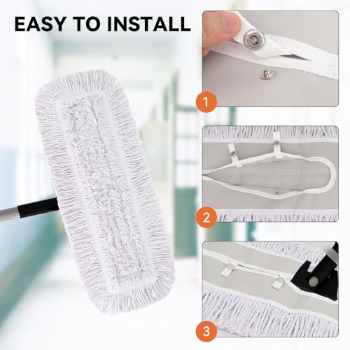 Image of 24 Inch Dust Mop Head: Replacement Medium Washable Commercial Mop Head Sweeper and Janitorial Replacement with Botton (White - 24 Inch, 3 Pack, Botton)