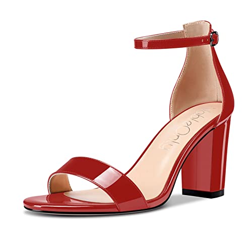 NobleOnly Women Chunky Block High Heels Peep Open Toe Sandals Ankle Strap Cute Dress Wedding Clear Shoes 3 Inches Heel2