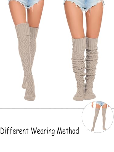 Image of Women's Thigh High Knitted Winter Boot Socks Vintage Extra Long Leg Warmer Over Knee High Stockings