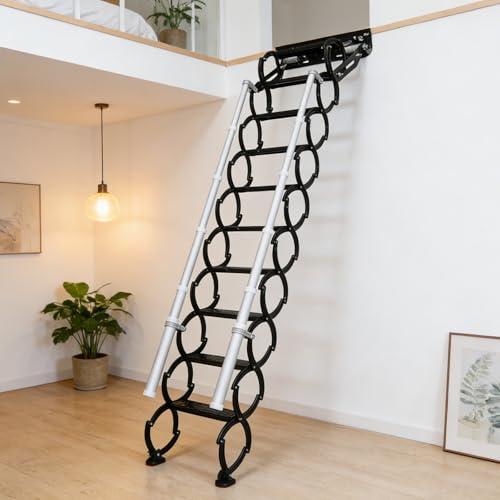 9FT Wall Mounted Retractable Attic Stairs, 11 Steps...