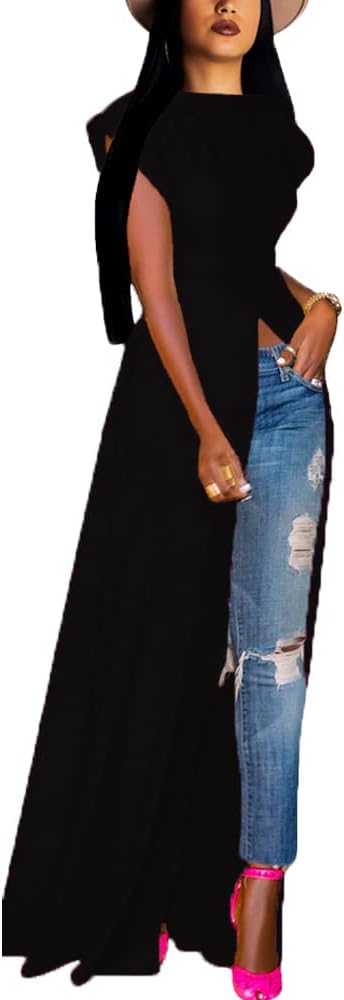 VOIKERDRWomens Casual Crew Ncek Short Sleeve Jumpsuits Solid Open Front Split Wide Leg Jumpsuit Rompers