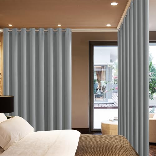 Yakamok Blackout Patio Curtains 100x96 Inches for Sliding Door Extral Wide Blackout Curtain Panels Thermal Insulated Room Divider - Grommet Top, 8' Tall by 8.3' Wide - Dove Grey