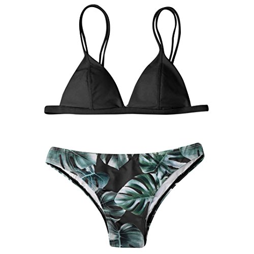 Bikinis Mujer,Dragon868 2020 Mujeres triángulo de baño Hojas de impresión Bikini Conjunto (XL, Negro)