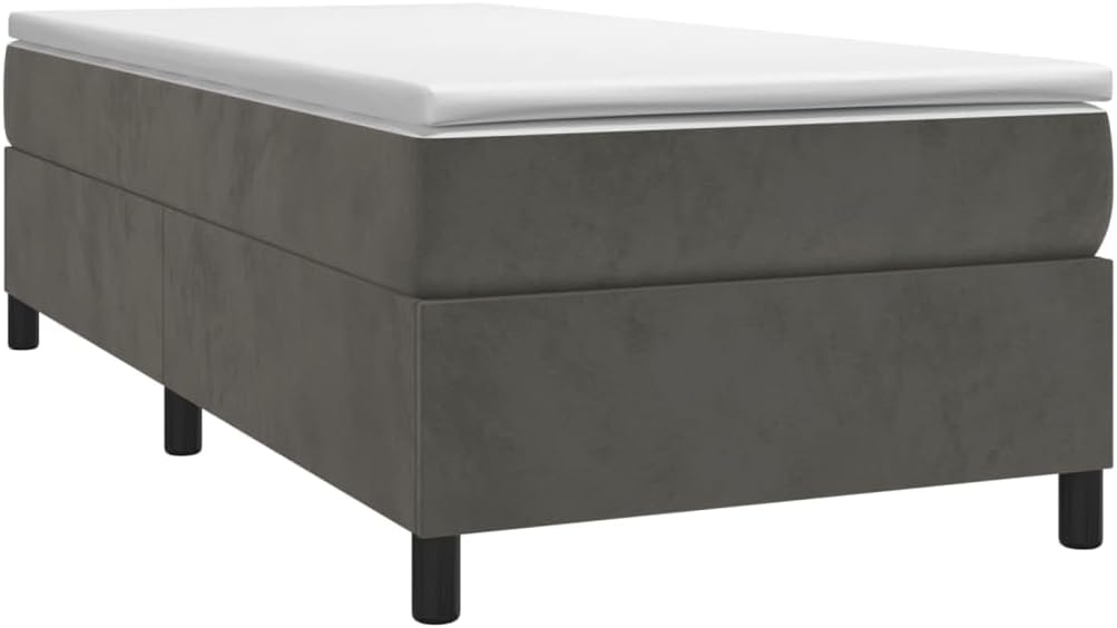 Twin Bed Frame Dark Grey Velvet Upholstery 100% Polyester, Plywood Construction, Platform Foundation, Sturdy Slatted Support, Easy Assembly, Modern Minimalist Bedroom Furniture