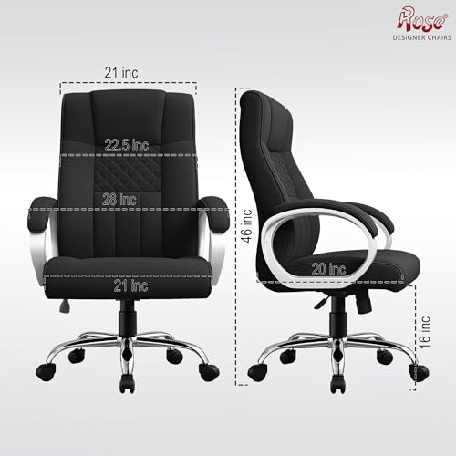 Image of ROSE Iran | 3-Year Brand Warranty | Comfortable High Back Chair | Adjustable Boss Chair for Home Office, Swivel Revolving Professional Executive (Black, Fabric HB)
