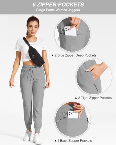 Womens Cargo Joggers Hiking Pants Lightweight Quick Dry Water Resistant Travel Casual Womens Pants with Zipper Pockets4