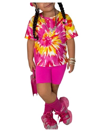 SOLY HUX Conjunto de roupas infantis para meninas, tie dye, conjunto de 2 peças, camiseta de manga c