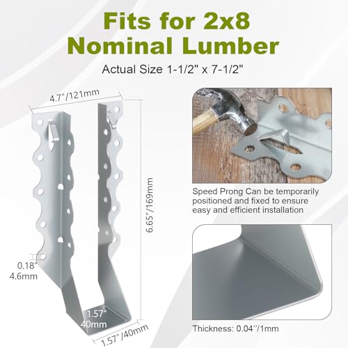 Mixiflor 25 Pcs 2x8 Face Mount Joist Hangers, 20 Gauge Galvanized Joist Hangers for Wood, Hurricane Tie Rafter Brackets Perfect for Shed, Roof, Deck, Floor, Ceiling – Sliver by Mixiflor - Image 2