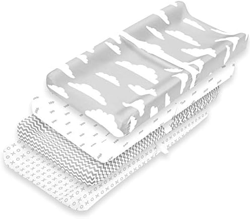 Changing Pad Cover – Premium Baby Changing Pad Covers 4 Pack – Boy or Girl Changing Pad Cover – Pure Cotton Machine Washable Grey and White Changing Table Cover – Diaper Changing Pad Cover Sheets