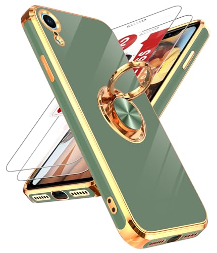 LeYi for iPhone XR Phone Case: with Tempered Glass Screen Protector [2 Pack] 360&deg; Rotatable Ring...
