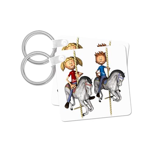 3dRose, Carousel with boy and girl riding horses, set of 2 Key Chains