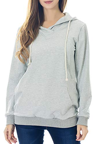 Smallshow Sudaderas de Maternidad con Capucha Sudadera para Lactancia de Mangas Largas para Mujeres Light Grey L