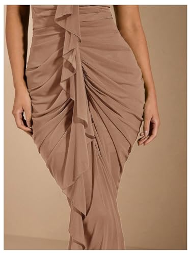 Image of Floerns Women's Ruffle Ruched Cami Dress Draped Split Elegant Bodycon Maxi Dresses