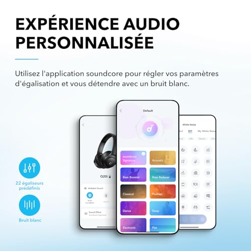 Soundcore Q20i Casque Bluetooth sans Fil reducteur de Bruit Hybride Active by Anker, Casque Over Ear, jusqu'à 40H d'autonomie en Mode ANC, Hi-Res Audio, Basses Profondes,Personnalisation Via App Noir – Image 5