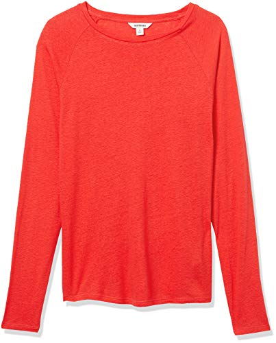 Amazon Brand - Goodthreads Women's Lightweight Linen Modal Jersey Long-Sleeve Raglan T-Shirt, Poppy Red, Small