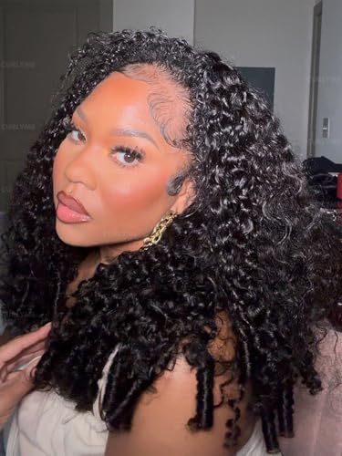 Curlyme Burmese Curly Half Wig Human Hair Flip Over Half Wigs Drawstring Band Wear Go Glueless Wig Invisible Hairline Burmese Curly Wig Human Hair Headband Wig for Women 18 Inch