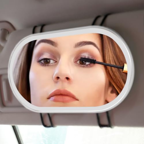 Kytpyi Espejo Parasol Coche, Espejo Maquillaje Con Luz para Coche, Espejo para Coche con Cable Carga 2 Correas de Silicona Recargable Resistente a Arañazos, Espejo Maquillaje Coche Portátil (Blanco)