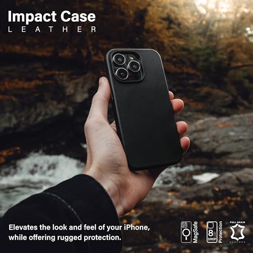 KORDIZ iPhone Leather Impact Case | Protective Case Compatible with iPhone 15 Pro | MagSafe & Wireless Charging | Full Grain Leather | TPE Bumper | Camera Protection (Black 15 Pro) - Thumbnail 2