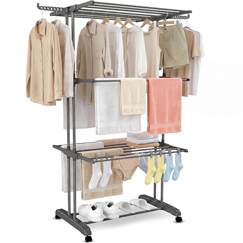 Vonia Tendedero Plegable de 3 Niveles - Tendedero para Interior y Exterior de 12 m | Torre de Secado de 72 x 50 x 172 cm con 3 Niveles | Diseño Resistente y Ligero para Toallas, Prendas y Ropa