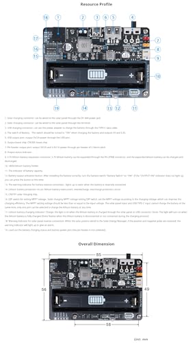 Solar Energy Manager MPPT Solar Charger Controller for 5V-24V Panels, 3.7V 18650 with USB/DC-044/KF128L-2P Terminals, Overcharge Protection, Compatible with Raspberry Pi