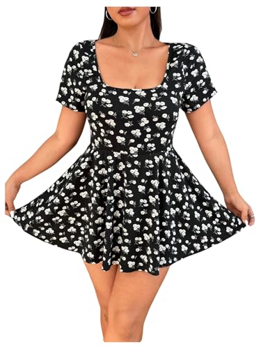 Image of WDIRARA Women's Plus Size Leopard Print Dress Square Neck Short Sleeve Ruffle Hem A Line Dress