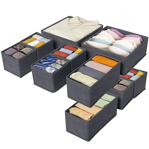 Yidaxing Organizer per Cassetti, 10 Pezzi Organizzatore Cassetti Armadio Divisori Pieghevole, Scatole Portaoggett Scatole di Immagazzinaggio Armadio per biancheria intima Cravatte Calzini(Grigio)