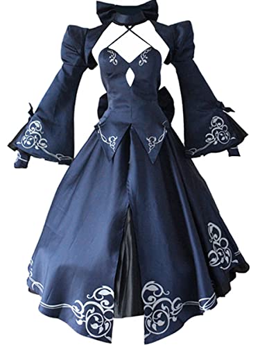 MengXin Anime Fate Stay Night Saber Alter Arturia Pendragon Cosplay Costume Women Lolita Dress (X-Large, Blue)