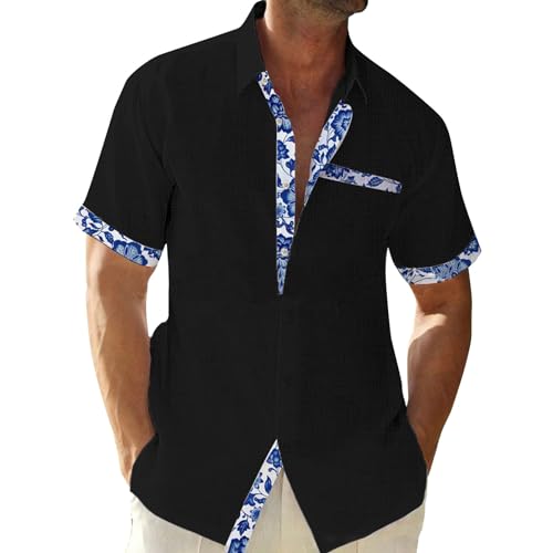 Herren T Shirt V Ausschnit Polohemd Herren Sport Unterhemd Herren T Shirt Bedrucken Mit Reißverschluss Hemd Herren Langarm Herrenhemd Kurzarm T Shirt Selbst Gestalten Hawaii Hemd Männer(2-Black,4XL)