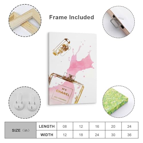 Image of BanLaArt Fashion Gold Perfume Bottle With Pink Splash Canvas Print Poster Decorative Painting Canvas Wall Art Picture Print Modern Family Bedroom Decor 08x12inch(20x30cm), style-2