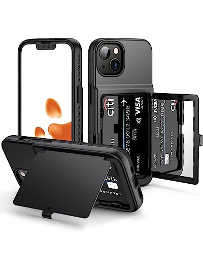 Étui portefeuille iPhone 14 et 13 anti-choc avec porte-carte et miroir