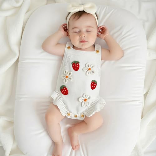 Baby Girl Fall Outfits Newborn Sleeveless Knit Sweater Romper Floral/Bee Onesie Cute Winter One Piece Knitted Outfit2