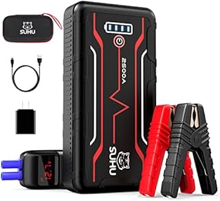 SUHU Car Battery Jump Starter, 2500 Amp 20800mAh (Up to 9.0L Gas and 7.5L Diesel Engines) Car Booster with LED Flashlight 12V Auto Lithium Portable Battery Pack, Long Standby Type-C Input Port, QC