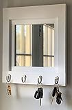 Quakertown Farmhouse Mirror With Hooks, 20 Paint Colors - Mirror for Wall, Entryway Decor, Entryway Organizer, Key Holder for Wall, Key Organizer, Key Rack, Wall Hook, Coat Hook - Bright Ivory White
