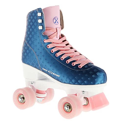 Nils Extreme Pattini a rotelle per donna ragazza e bambino NQ14110 - Quad Roller in ecopelle - Disco Skates - Pattini a rotelle 41 - Blu