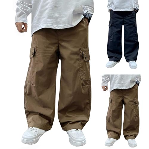 Boys Baggy Cargo Pants Casual Elastic Waist Parachute Pant Teens Trendy Straight Harem Skate Joggers with Pockets