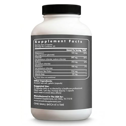 Ancestral Supplements Minerals & Electrolytes with Magnesium, Potassium, Sodium, Supports Optimal Hydration, Immune Health, Athletic Performance, Digestion, and Remineralization, 180 Capsules