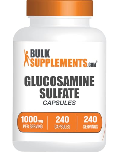 BulkSupplements.com Glucosamine Sulfate Capsules - Glucosamine Supplement for Joint Support - Glucosamine Sulfate 1000mg Gluten Free 1 Capsule per Serving 240 Capsules (Pack of 1)