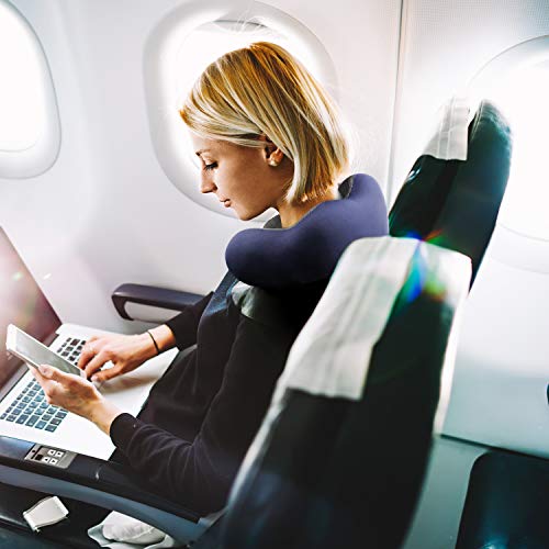 MTOUOCK Travel Pillow, 100% Pure Memory Foam Neck Pillow, Comfortable & Breathable Cover, Machine Washable Airplane Travel Kit with 3D Sleep Mask, Earplugs, and Travel Bag, Blue - Thumbnail 6