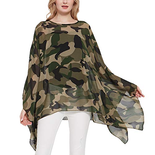 Wiiiwish Women's Loose Solid Long Batwing Sheer Chiffon Caftan Wrap Poncho Tunic Top Topper
